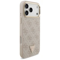 Guess 4G trikampio logotipo ir plačios juostos metalinių mygtukų magnetinis dėklas, skirtas iPhone 17 Pro Max – rožinis