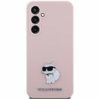 Karl Lagerfeld silikoninis Choupette Metal Pin dėklas telefonui Samsung Galaxy S23 FE - rožinis