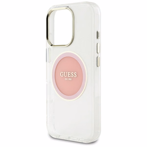 Guess IML Metal Colored Circle Classic Logo Magnetinis dėklas telefonui iPhone 16 Pro - rožinis