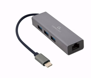 Gembird USB-C Gigabit tinklo adapteris su 3 prievadų USB 3.1 šakotuvu