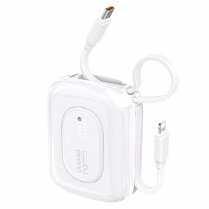 Dudao K32 22.5W 10000mAh išorinė baterija su įmontuotu USB-C / Lightning kabeliu - balta