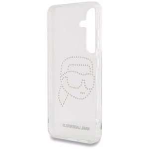 Karl Lagerfeld dėklas telefonui su kalnų krištolais Karl Head logotipu Samsung Galaxy S25 skaidrus