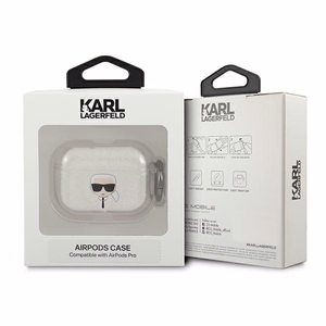 Karl Lagerfeld KLAPUKHGS AirPods Pro dėklas Glitter Karl's Head – sidabrinis