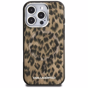 Karl Lagerfeld IML leopardinis raštas magnetinis dėklas iPhone 16 Pro Max - rudas