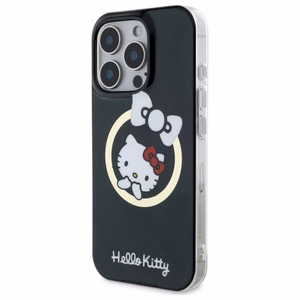 Hello Kitty IML Linksmas kaspinas magnetinis iPhone 16 Pro dėklas - juodas