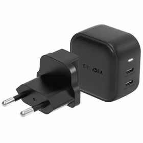 ENERGEA tinklo įkroviklis 2xUSB-C PD-PPS 45W2C juodas/black US+EU Travelite GAN45