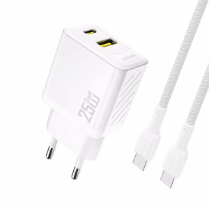 Dudao A26TCEU PD QC 25W GaN USB-A USB-C Wall Įkroviklis with USB-C Laidas - Baltas