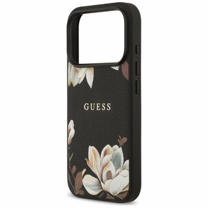 Guess Grained Flowers Classic Logo MagSafe чехол iPhone 17 Pro - черный