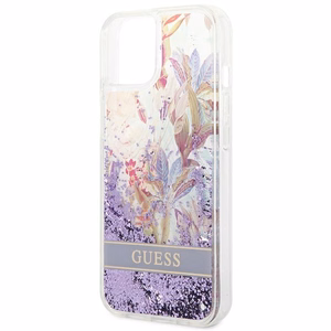 Guess GUHCP14MLFLSU iPhone 14 Plus 6.7" фиолетовый/фиолетовый жёсткий чехол Flower Liquid Glitter