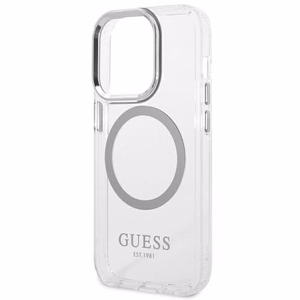 Guess GUHMP14XHTRMS iPhone 14 Pro Max 6.7" sidabrinis/sidabrinis kietas dėklas Metalinis kontūras Magnetinis