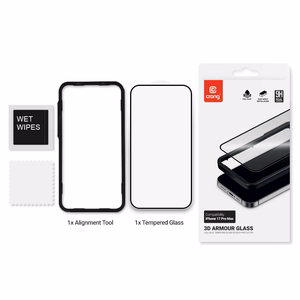 Crong 3D Armor Glass grūdintas apsauginis ekrano stiklas, skirtas iPhone 17 Pro Max, su montavimo rėmeliu