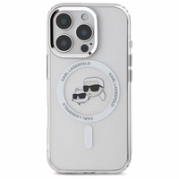 Karl Lagerfeld IML Metal Karl&Choupette Head magnetinis dėklas telefonui iPhone 16 Pro Max - baltas