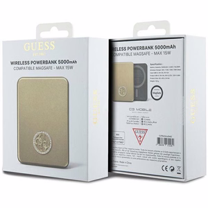 Guess MagSafe 4G Strassed Metal Logo indukcinė išorinė baterija 15W 5000mAh - auksinė