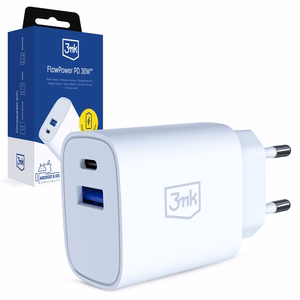 3mk FlowPower 30W 1A1C PD 3.0 QC4+ sieninis įkroviklis - baltas