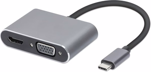 USB Type-C šakotuvas 4-in-1 USB 3.0 + PD 100W + HDMI 4k30Hz + VGA FullHD