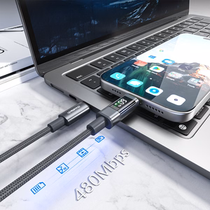 Choetech XCC-1068 PD 60W USB-C - USB-C laidas su ekranėliu 1.2 m - juodas