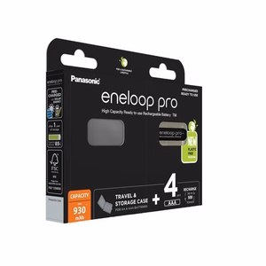 Įkraunamos baterijos PANASONIC ENELOOP PRO AAA 930 mAh 4 vnt. + dėklas (BK-4HCDE/4CP+CASE)