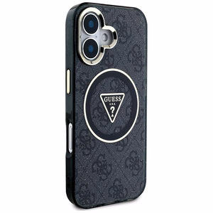 Guess IML Metal Glitter 4G Circle Triangle Magnetinis dėklas telefonui iPhone 16 - juodas