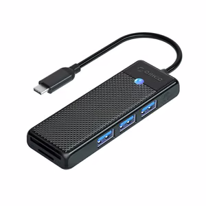 Orico PAPW3AT-C3 USB šakotuvas 4 prievadų 3x USB-A 3.0 su microSD/SD kortelių skaitytuvu 1m - juoda