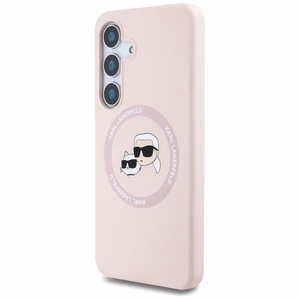 Karl Lagerfeld silikoninis dvigubų galvų ir apskritimo magnetinis Samsung Galaxy S25 dėklas rožinis