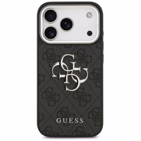 GUESS dėklas telefonui IPHONE 17 Pro GUHCP17LP4G4SMCK (4G PU odos dėklas su dideliu 4G ir klasikiniu logotipu bei sidabriniu metaliniu kameros rėmeliu) juodas