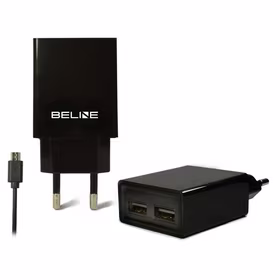 Beline tinklo įkroviklis 2xUSB + microUSB 2A juodas