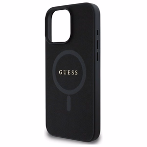 Guess Saffiano klasikinio logotipo magnetinis dėklas telefonui iPhone 16 Pro Max - juoda