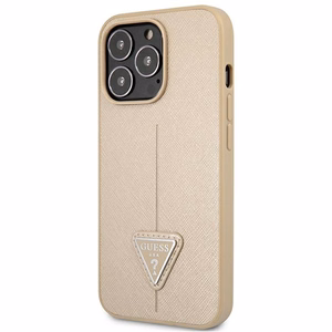 Guess GUHCP13LPSATLE iPhone 13 Pro / 13 6.1" smėlio spalvos kietasis dėklas SaffianoTriangle logotipas