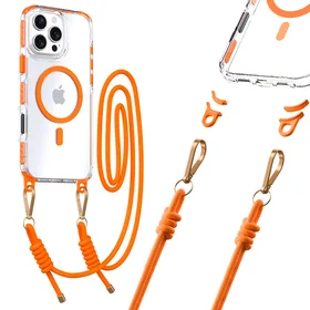 Tel Protect Strap skaidrus dėklas Iphone 15 telefonui, oranžinis