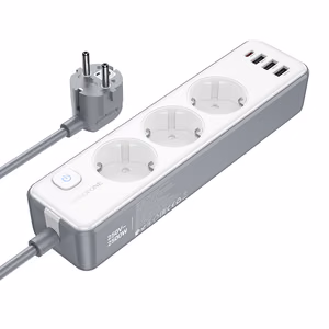 "Borofone" maitinimo juosta BAC9 - 3 lizdai 240V + 3xUSB + C tipo - PD 20W 2 metrai, juoda