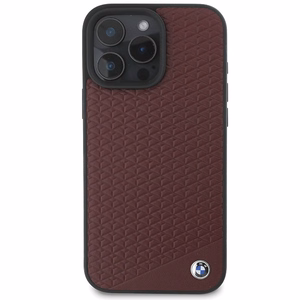 BMW Sign Leather Diamond Metal Logo MagSafe dėklas iPhone 16 Pro Max - raudonas