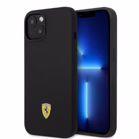 Ferrari FEHMSIP14MBK iPhone 14 Plus 6.7" juoda/juoda kietas dėklas silikoninis metalinis logotipas Magsafe