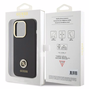Guess silikoninis Logo Strass 4G dėklas telefonui iPhone 15 Pro Max - juodas