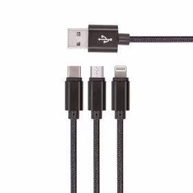 "Setty 3in1" kabelis USB - "Lightning" + USB-C + microUSB 1,0 m 2A KN3W1-01 juodas