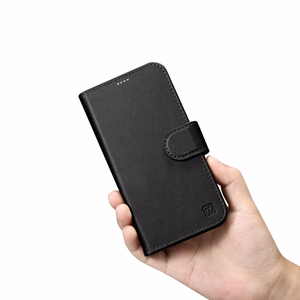 Чехол iCarer Wallet 2in1 для iPhone 14 Plus Anti-RFID кожаный с откидной крышкой чёрный