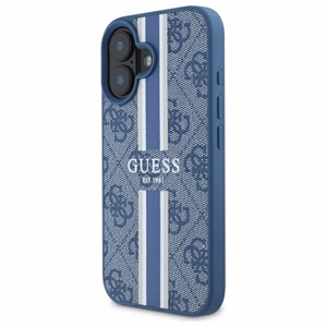 Guess 4G Spausdintos Juostos Magnetinis Dėklas telefonui iPhone 16 - mėlynas