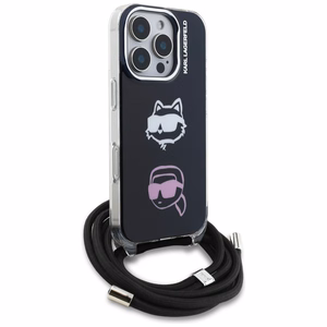 Karl Lagerfeld IML Crossbody Karl&Choupette Head Dėklas for iPhone 16 Pro Max - juodas