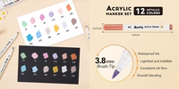 Akriliniai markeriai - flomasteriai ARRTX, 12 spalvų, metalinių atspalvių