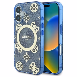 Guess IML Peony On 4G Background MagSafe iPhone 16 dėklas - mėlynas