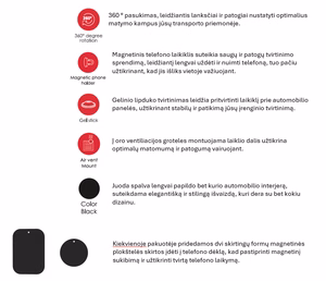 SEEK TOTI apvalus magnetinis automobilinis laikiklis su 3M klijų laikikliu