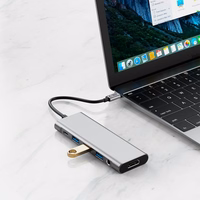 Tech-Protect HB04 HUB adapteris 9in1 USB-C + USB2.0 + USB3.0 + HDMI 4K 60Hz + SD / TF + PD100W + AV3.5 - pilkas