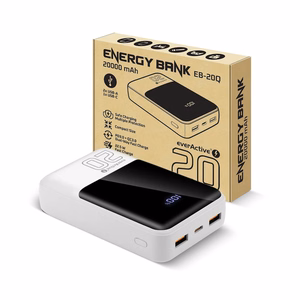 Išorinė baterija 20 000mAh, 2x USB, 1x USB-C 22,5W, QC4+, LCD ekranas, balta