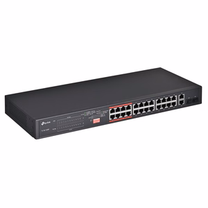 TP-Link 24 prievadų 10/100Mbps + 2 prievadų Gigabit nevaldomas PoE+ komutatorius