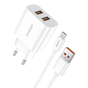 Greitas įkroviklis Foneng 2x USB EU45 12W + USB Micro kabelis