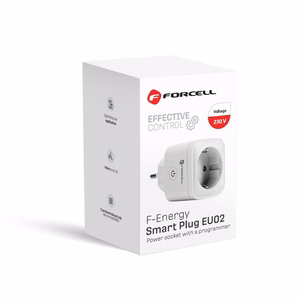 FORCELL F-ENERGY EU02 išmanusis kištukas 230V su WiFi, programuotoju ir Tuya/Amazon Alexa palaikymu - baltas