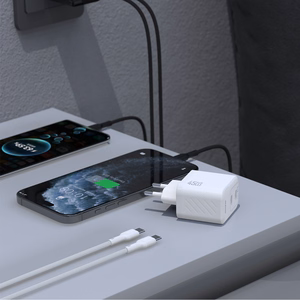 Dudao A28PCEU PD 45W GaN 2xUSB-C Wall Įkroviklis with USB-C Laidas - Baltas