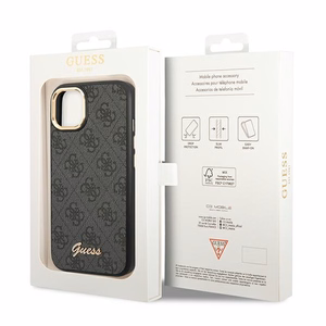Guess GUHCP14MHG4SHK iPhone 14 Plus 6.7 "juodas/juodas kietas dėklas 4G Vintage Gold Logo