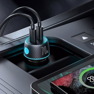 Automobilinis įkroviklis Joyroom „JR-CCN02" juodas 70W (2xUSB-C) su LED apšvietimu