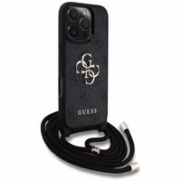 Guess 4G Big Logo Cord Stap dėklas telefonui iPhone 16 Pro - juodas