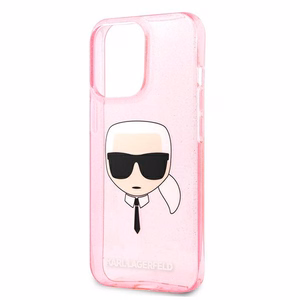 Karl Lagerfeld blizgus Karl's galvos dėklas telefonui iPhone 13 Pro Max – rožinis